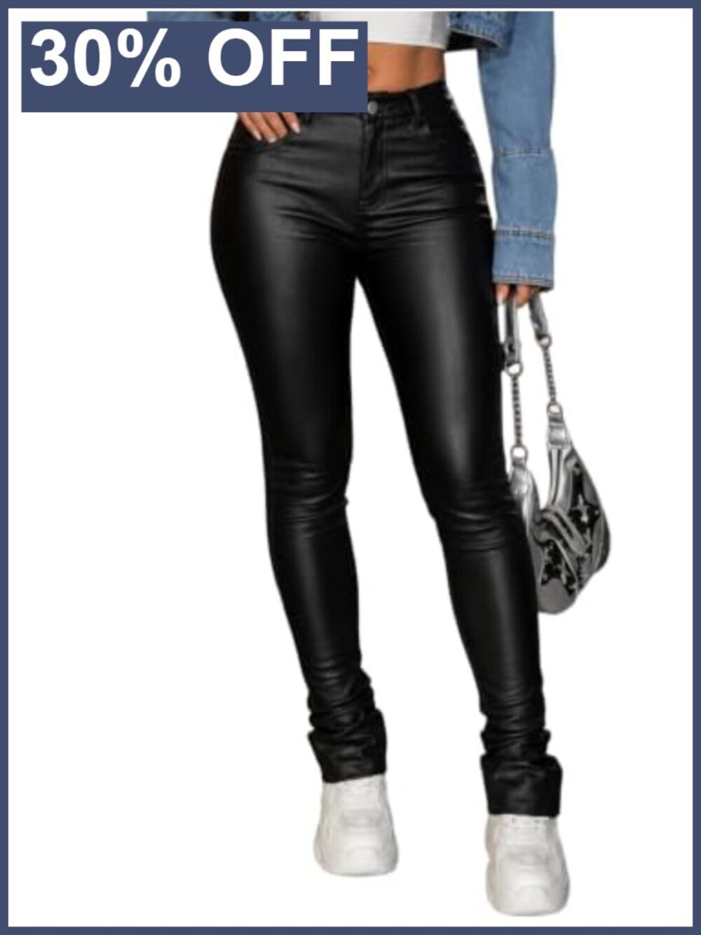 Faux Leather Leggings Mid Rise Skinny Pants Clubwear